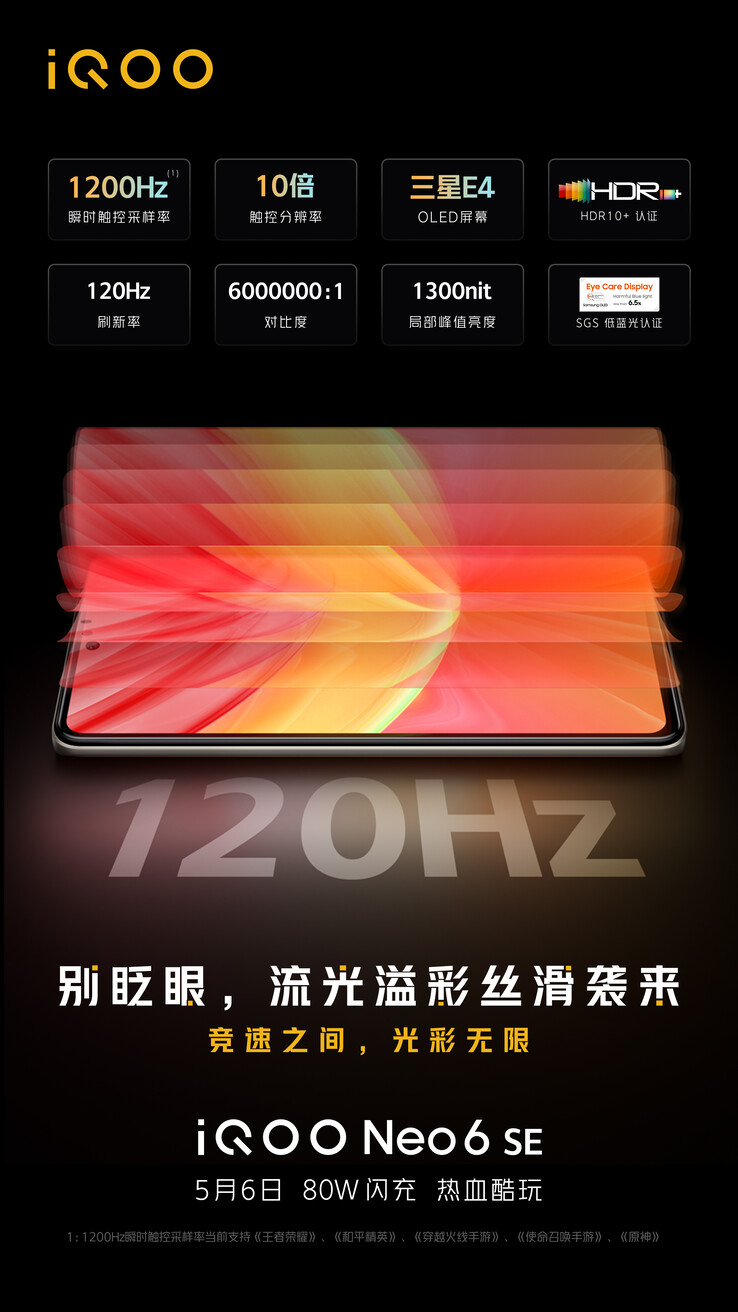 ...sarà lanciato con un display OLED con le stesse specifiche del Neo6 "principale". (Fonte: iQOO via Weibo)