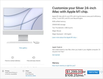 L'iMac 2021 più economico con GPU a 7 core. (Fonte immagine: Apple)