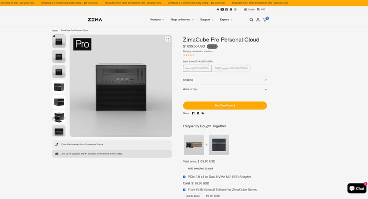 Sul sito ufficiale, ZimaCube Pro è esaurito e normalmente costa 1.099 dollari con 16 GB di RAM