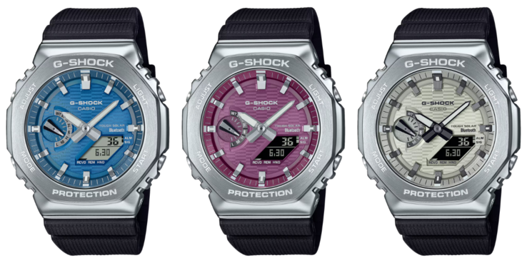 Da sinistra a destra: Casio GBM-2100A-2B, GBM-2100A-4B e GBM-2100A-8B. (Fonte: Casio)
