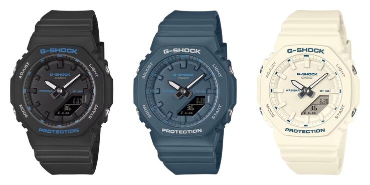 Da sinistra a destra: gli orologi Casio G-Shock GMA-P2100BA-1A, GMA-P2100BA-2A e GMA-P2100BA-7A. (Fonte: Casio)