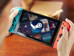 Proton 11.0-Beta 1 è ora disponibile. Nella foto: un'immagine promozionale modificata che mostra lo Switch 1 con Steam.