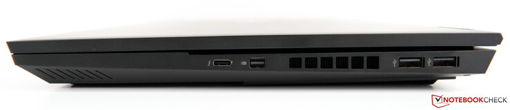 A destra: USB Tipo-C con Thunderbolt 3 (40 Gb/s), Mini DisplayPort, slot di ventilazione, 2x USB 3.1 Gen. 1