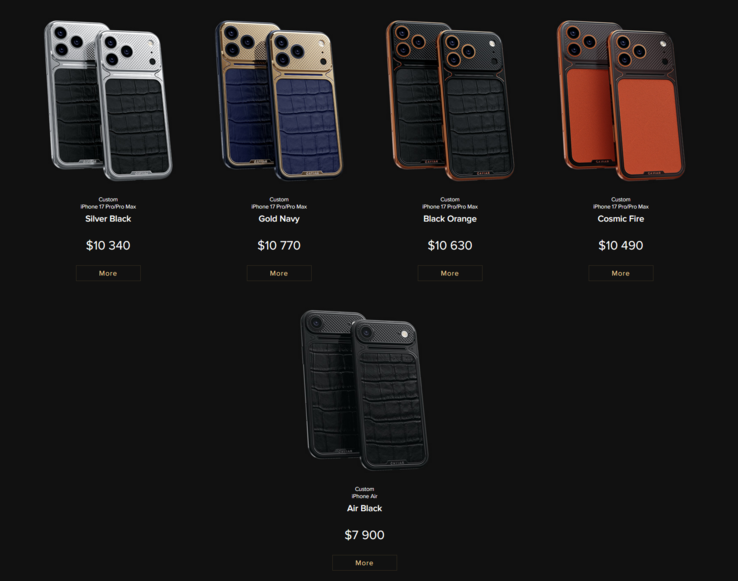 La serie completa di iPhone 17 personalizzati Caviar (nella foto). (Fonte: Caviar)