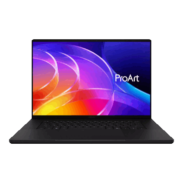 Asus ProArt P16 visto frontalmente con lo schermo e la tastiera visibili