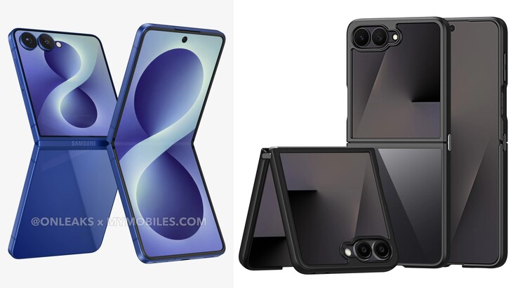 Galaxy Rendering di Z Flip 8 (sinistra), primi rendering della custodia di Galaxy Z Flip 8 (destra)