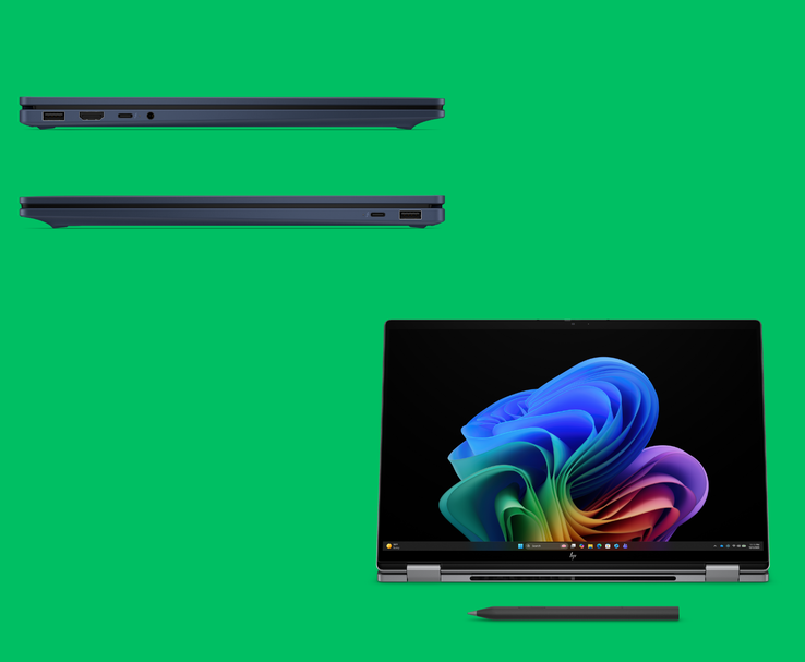 HP OmniBook X Flip da 16 pollici 2-in-1 mostrato in modalità tablet con supporto per lo stilo (fonte: HP)