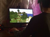 L'immagine mostra una persona che gioca a Minecraft su un PC 