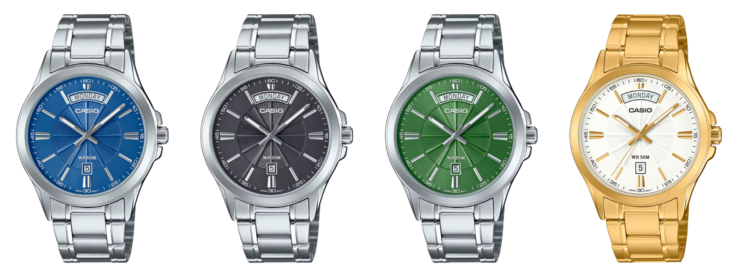 Da sinistra a destra: Casio MTP-1381D-2AV, MTP-1381D-3AV, MTP-1381D-8AV e MTP-1381GD-7AV. (Fonte immagine: Casio)