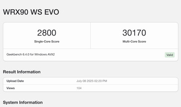 Elenco di Geekbench per Ryzen Threadripper PRO 9995WX. (Fonte: Geekbench)