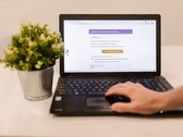 Un computer portatile su una scrivania con la posta in arrivo aperta, accanto a una pianta in vaso.