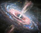 Un'illustrazione di una galassia lontana con un quasar attivo al suo centro. (Fonte immagine: Nasa, ESA et J. Olmsted - STScI)