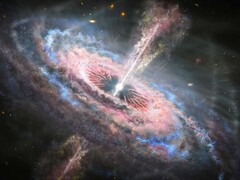 Un'illustrazione di una galassia lontana con un quasar attivo al suo centro. (Fonte immagine: Nasa, ESA et J. Olmsted - STScI)