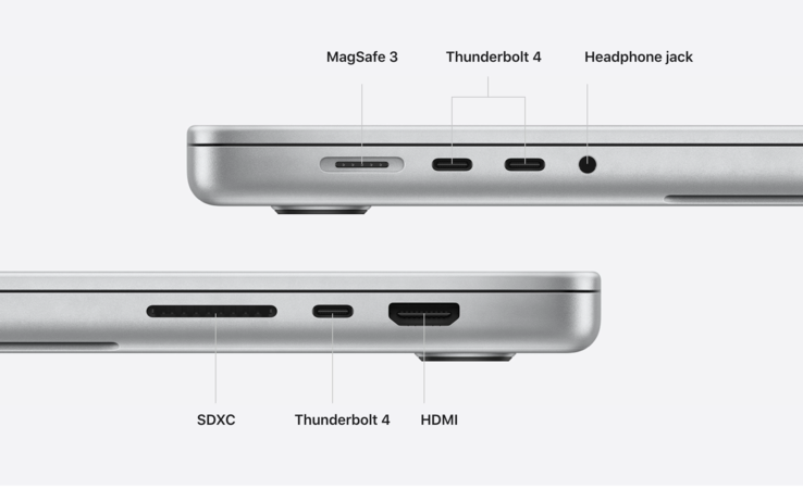 Apple I nuovi modelli di MacBook Pro dispongono di tre porte Thunderbolt 4 alimentate da Intel. (Immagine: Apple)