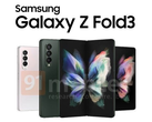 Un nuovo rendering della Z Fold3. (Fonte: 91Mobiles)