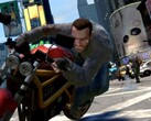 Un'immagine di GTA IV, che mostra Niko Bellic su una moto rossa. (Fonte: Steam) 