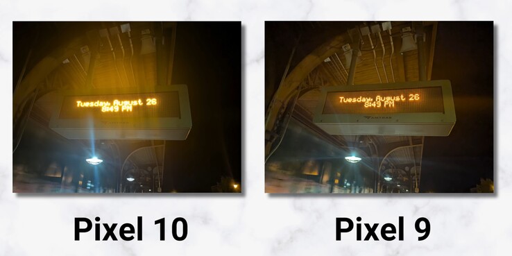 Un'immagine di esempio che confronta il Pixel 10 con il Pixel 9 (Fonte immagine: 9to5Google via Youtube)