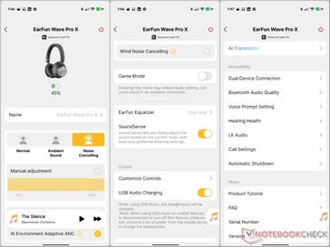 Opzioni dell’app EarFun Audio.