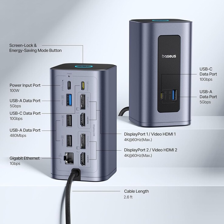 La Baseus Nomos NU1 Air Spacemate 12-in-1 Docking Station. (Fonte: Baseus)