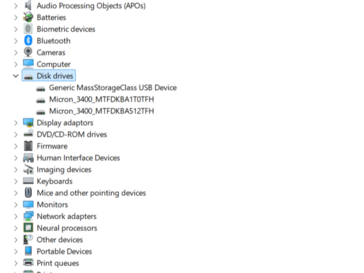 Prima dell'hack, le SSD sono elencate sotto 