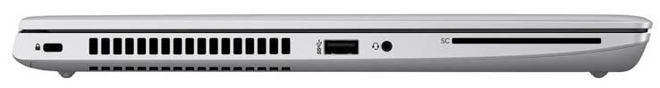 Lato sinistro: Kensington Lock, 1 porta USB 3.1 Gen 1 (Type-A), Jack audio 3.5 mm in/out combinato, lettore Smart Card