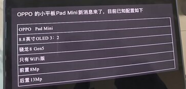Specifiche del display e del processore del tablet Oppo Pad Mini.