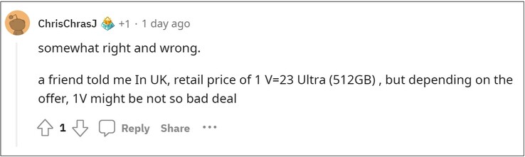Presunte informazioni sul prezzo dell'Xperia 1 V. (Fonte: Reddit)