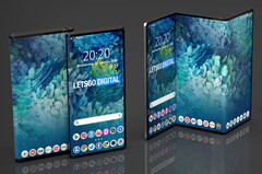 Concept rendering del dispositivo trifolding brevettato da Samsung. (Fonte: LetsGoDigital)