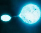 Un'illustrazione che mostra una stella di neutroni e un'altra stella.