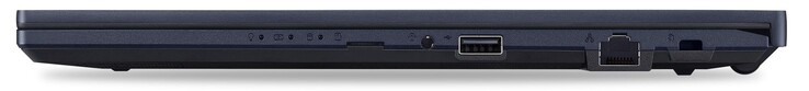 Lato destro: lettore di schede microSD, jack da 3,5 mm, 1x USB 2.0, GigabitLAN, Kensington Lock