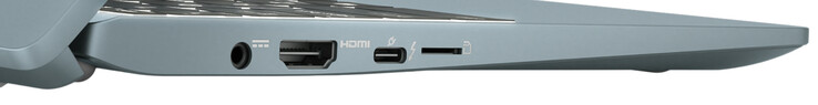 Lato sinistro: alimentazione, HDMI, Thunderbolt 4 (Type C; Power Delivery, DisplayPort), lettore di schede di memoria (microSD)