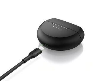 La custodia di ricarica USB-C degli auricolari SoundForm Rhythm ANC. (Fonte: Belkin)