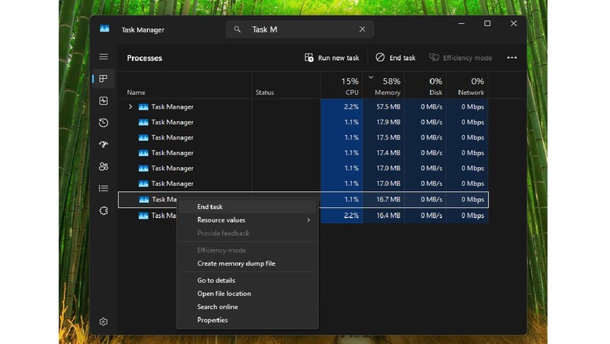 Una schermata del Task Manager di Windows 11 con più istanze in esecuzione in background. (Fonte immagine: Screen Grab)