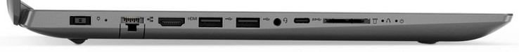 A sinistra: adattatore AC, LAN, HDMI, HDMI, 2x USB 3.0, jack audio combinato, 1x USB 3.1 Type-C, lettore di schede 4-in-1