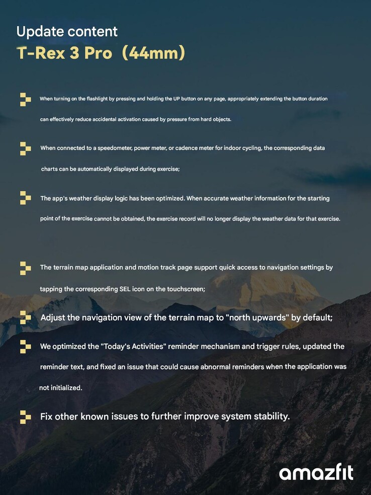 Il registro delle modifiche per la versione firmware 4.4.2.3 per lo smartwatch Amazfit T-Rex 3 Pro 44 mm