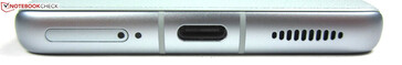 In basso: Slot SIM, microfono, USB-C 2.0, altoparlante
