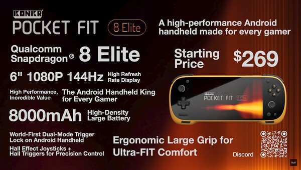 Scheda tecnica di Ayaneo Konkr Pocket Fit Elite. (Fonte: Ayaneo)