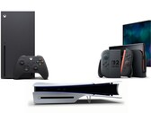 Nella foto: Xbox Series X, Sony PS5 Slim Disc Edition e Nintendo Switch 2