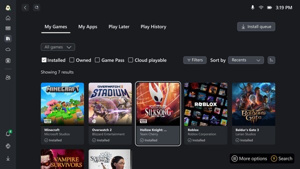 L'esperienza Xbox a schermo intero porterà una nuova interfaccia progettata specificamente per le console portatili di gioco. (Fonte: Microsoft)