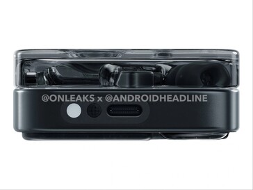 Vista laterale della custodia nera Nothing Ear (3) che mostra la porta USB. (Fonte immagine: Android Headlines)