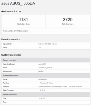 Asus ROG Phone 5. (Fonte Immagine: Geekbench)