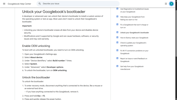 Google documenta lo sblocco del bootloader su GoogleBook