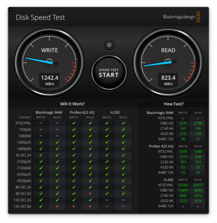 Mac: Test di velocità del disco di Blackmagicdesign