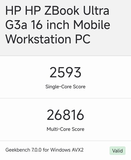 La scheda tecnica dell’HP ZBook Ultra G3a da 16 pollici su Geekbench