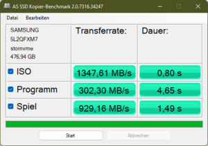 Parametro di riferimento per la copia di AS SSD