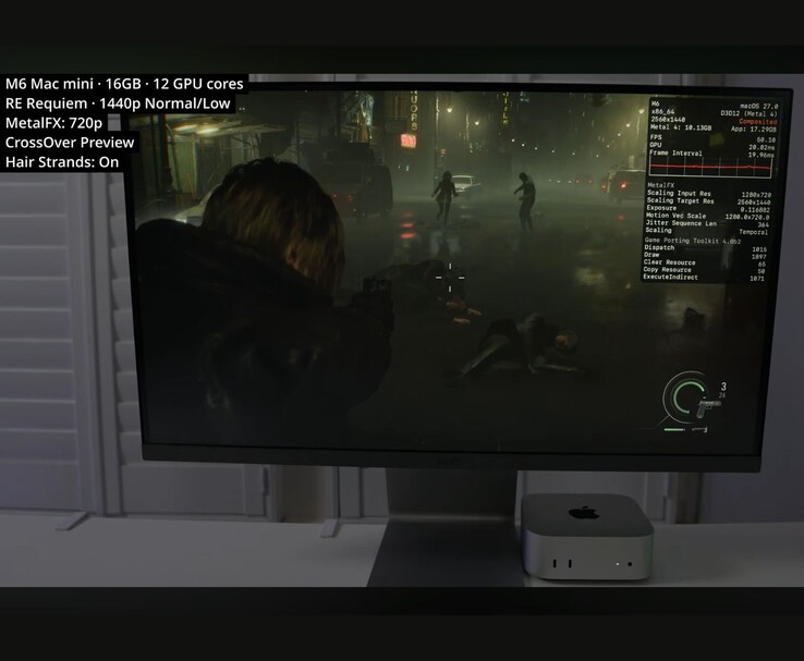 Resident Evil Requiem funziona a circa 50 FPS su un Mac mini M6 da 16 GB tramite CrossOver.