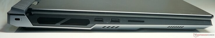 A sinistra: lucchetto Kensington, 2x USB 3.2 Gen2 Type-A, lettore di schede SD
