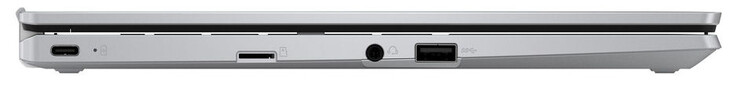Lato sinistro: USB 3.2 Gen 1 (USB-C; Power Delivery, DisplayPort), lettore di schede di memoria (microSD), audio combinato, USB 3.2 Gen 1 (USB-A)