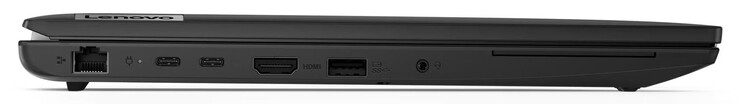 Lato sinistro: Gigabit Ethernet, USB 3.2 Gen 2 (USB-C; Power Delivery, Displayport), HDMI, USB 3.2 Gen 1 (USB-A), audio combo, lettore SmartCard