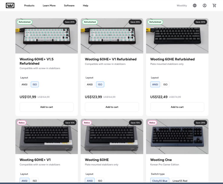 Esempi di Respawn Store di Wooting. (Fonte: Wooting)